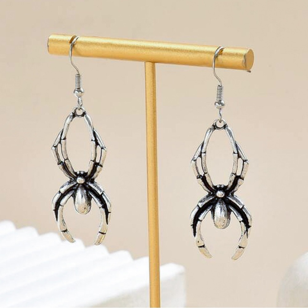 Silver Spider Drop Earrings - Picture 2 of 4
